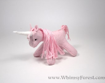 Miniature Pink Felt Toy Unicorn