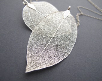 Leaf Necklace, Silver Leaf Necklace, Long Silver Necklace, Leaf Pendant Real Leaf Necklace, Long Necklace Sterling Silver Statement Necklace