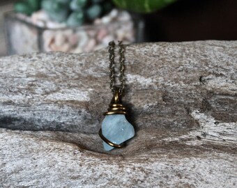 Natural Aquamarine Necklace - Blue Stone Jewelry - Blue Aquamarine Jewelry - Wiccan Necklace - Bohemian Necklace - Boho Jewelry - Boho Chic