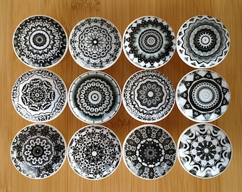 Black White Mandala Wood Drawer Knob on Cherry Wood Knob Dresser Knob Drawer Pull Furniture Size 1.5 Wood Drawer Pull