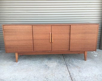 NEW Hand Built Mid Century Inspired Buffet / Credenza. Mahogany four door with straight leg base.