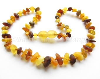 Baltic Amber Teething Necklace, Raw Unpolished Multicolor Beads