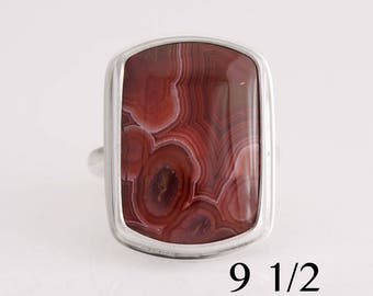 Laguna agate ring, Laguna agate and sterling silver ring, size 9 1/2, #873.