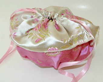 SALE PRICE , Pink Evening Bag , Victorian Drawstring Bag , Wristlet , Victorian Purse , Wedding Handbag , Evening Pouch