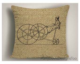 Throw Pillows, Burlap Pillows, Steam Punk, Steam Punk Furniture, Home Decor, Steam Punk Art, Steam Punk Pillow, Steam Punk Bike