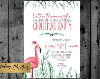 Flamingo Birthday Invitation, Flamingo Christmas Invitation, Pink Flamingo, Christmas Birthday, Flamingle, christmas in july