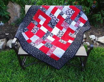 Red Starry Road: Artist-Designed, Unique Handmade Quilt (49"x59")