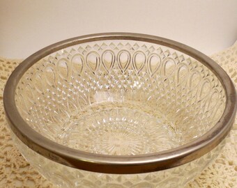 Vintage Cut Glass / Crystal Serving Bowl - English Silver Plate Serving Bowl - Crystal Salad Bowl