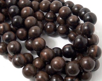 Tiger Ebony, Round, 14mm-15mm, Dark Brown, Black, Large, Smooth, Natural Wood Beads, 16 Inch Strand, 28-30pcs - ID 1551