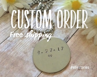 Custom Order Hand Stamped Pendant Necklace Charm FREE SHIPPING Personalize Custom Design Bridesmaids Wedding Anniversary Sobriety