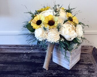 Ivory and Sunflower Wedding Bouquet - sola flowers - Custom colors - Alternative bridal bouquet - bridesmaids - rustic