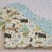 Hemstitched Flannel Baby Blanket and 2 Burp Cloths Kit Woodland Animal Adventure with Coordinating Fabric on Reverse Side