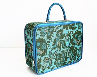 Vintage Luggage Floral Cloth Avon Sample Suitcase Overnight Bag