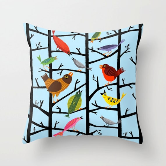 For All The Birds - Light Blue Throw Pillow / Cushion Cover (16" x 16") iOTA iLLUSTRATION