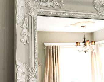 Cottage Chic Bedroom Mirror, White and Tan Mirror