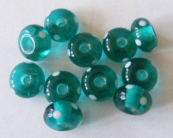 11 Handmade Lampwork Glass Beads -Teal Green