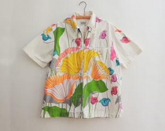 1960's Psychedelic Flower Cotton Hawaiian Shirt // Vintage Malihini Shirt // Rare Hawaiian Shirt // Bold Print Hawaiian Shirt // Size XL