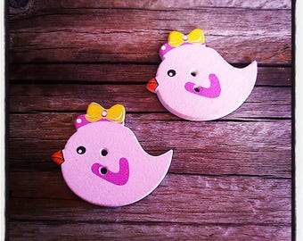Set of 2 buttons wood chicken 30 x 25 mm