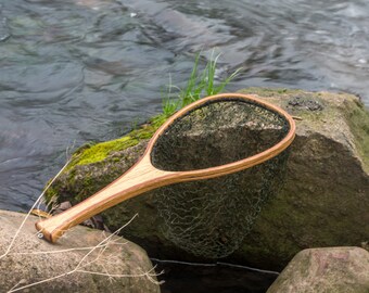 Personalized handmade wooden landing net, fly fishing net, trout net, oak and mahogany net