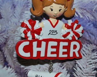 Personalized Red & White Cheerleader Christmas Ornament