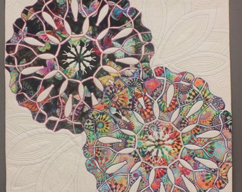 Colorful abstract flowers art quilt