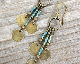 Bohemian Earrings - Boho Jewelry - Boho Chandelier Earrings - Bohemian Jewelry - GypsyJewelry - Brass Dangle Earrings
