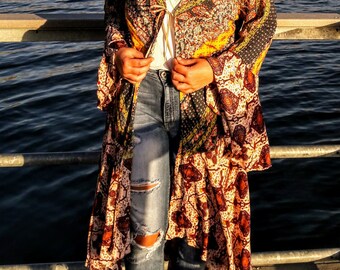Boho long kimono duster with bell sleeves