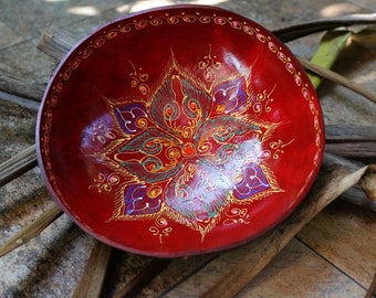 Coconut Bowl Hand Painted Classic Oriental Decorative Multipurpose Handmade Coconut Shell Wood Bowl (PC45)