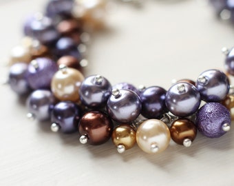 Bridesmaid Jewelry Pearl Cluster Bracelet - Lavender Buds