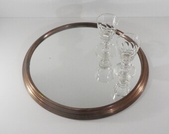Vintage Art Deco french Round Display Mirror Tray 1930 s, Boudoir Vanity Tray Decor