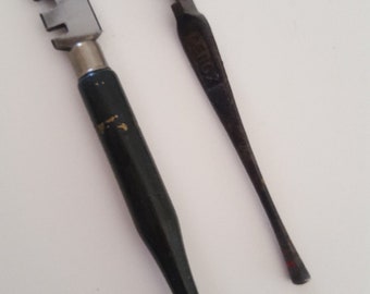 Vintage pair glass cutters two generations a Lenox and a Craftsman multi-Wheel cutter with green wooden handle