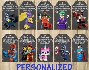 The Lego Movie Favor Tag, Lego Thank You Tags, Personalized, Digital File