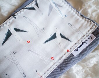 Baby Burp cloth - charcoal gray airplanes hand dyed burp cloth