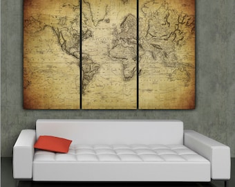 1850 vintage world map art on canvas vintage map set for home or office art