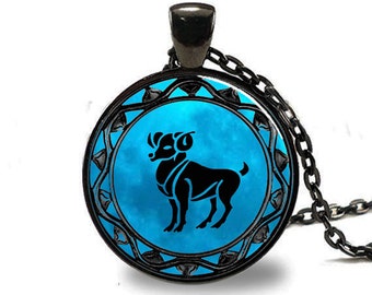 Aries Pendant, Aries Necklace, Aries Jewelry, Aries Charm Black (PD0345)