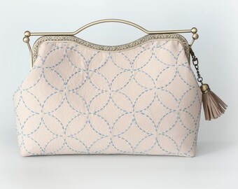 10.7'' Clutch Bag, Handbag, Kisslock -Beige