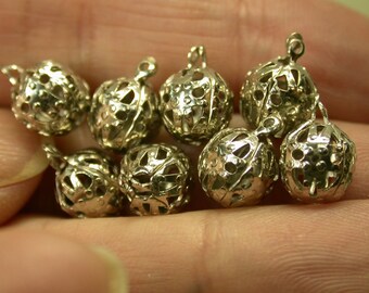 Vintage FILIGREE SILVER Plated DANGLE Beads 8mm pkg6 m47