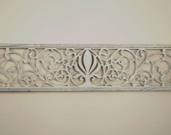 Farmhouse Wall Decor Fleur De Lis Grille ~ A carved wood panel with Shabby Chic ~ Reclaimed rustic art ~ Architecture Art Fretwork