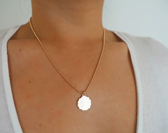 14k Gold Ball Chain Cloud Coin Necklace