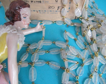 Vintage Glass Rosary Chain Oval Milky Glass- One Yard
