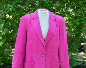 VINTAGE Linen Blazer, Women's, FUCHSIA, Size 10, c. 1980's