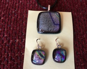 Lovely Dichroic Glass Pendant and Earrings