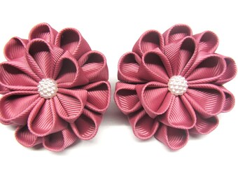 Set of hair Flower dusty pink Flower dusty rose Ponytail holders hair Elastic holder For girls ties hair For babies ties hair flower hair