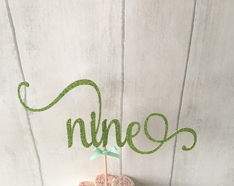 Birthday Number Cake Topper, Nine, 9th Birthday, Ninth, Glitter Delicate Script, Custom Number, Celebration Cake Topper, Special Occasion
