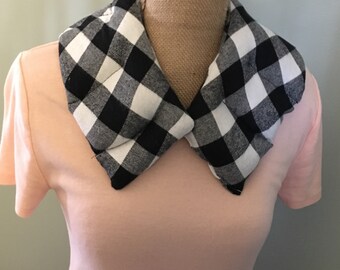 Therapeutic Flax Seed Hot/Cold Neck Wraps (Black/White Plaid Flannel)