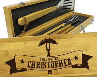 Grill Accessories, Barbecue Grill Tools, Personalized Grill Set, BBQ Set, Grill Tools, Grilling Gifts for Him, Dad Gifts, Grill Master