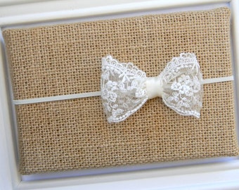 Ivory Lace Bow Headband - Ivory Lace Headband - Ivory Bow Headband