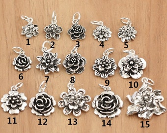 925 Sterling Silver flower charms, antique silver flower charms sterling silver flower charm