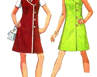 1960s Dress Pattern Jiffy Simplicity Sleeveless Collarless V Neck Vintage Sewing Women's Misses Size 14 Bust 36 Inches