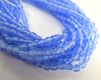 Light Sapphire Blue 3mm Czech Glass Fire Polished Jewelry Beads (50)